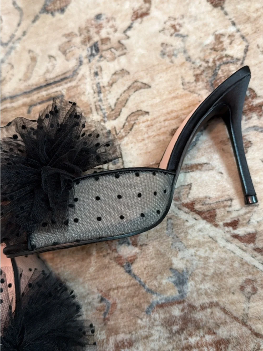 Steve Madden Black Slide Mules with Pink Insole and Tulle Pom - Picture 2 of 2